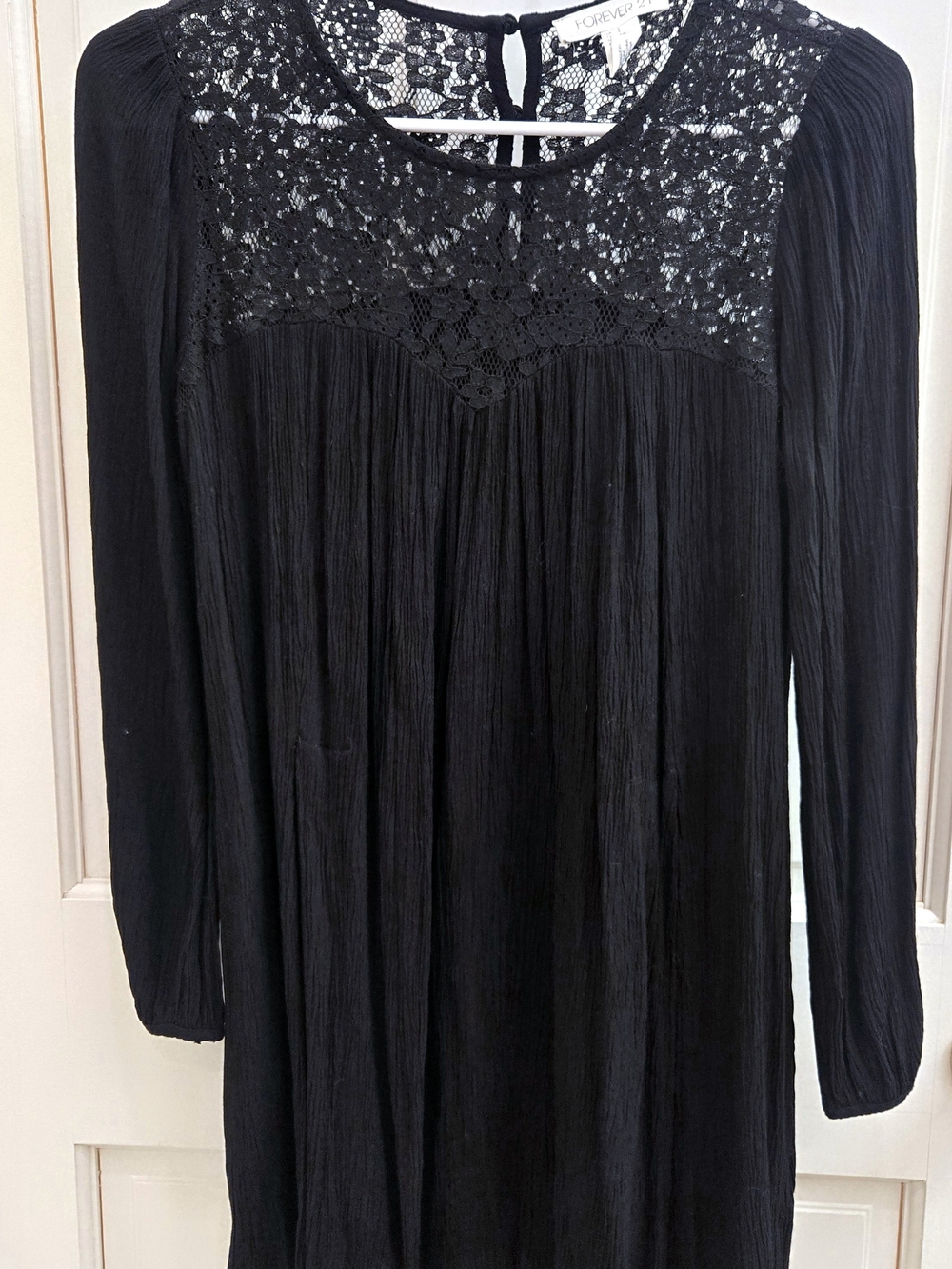 Forever 21 Black Long Sleeve Lace Yoke Dress-Small